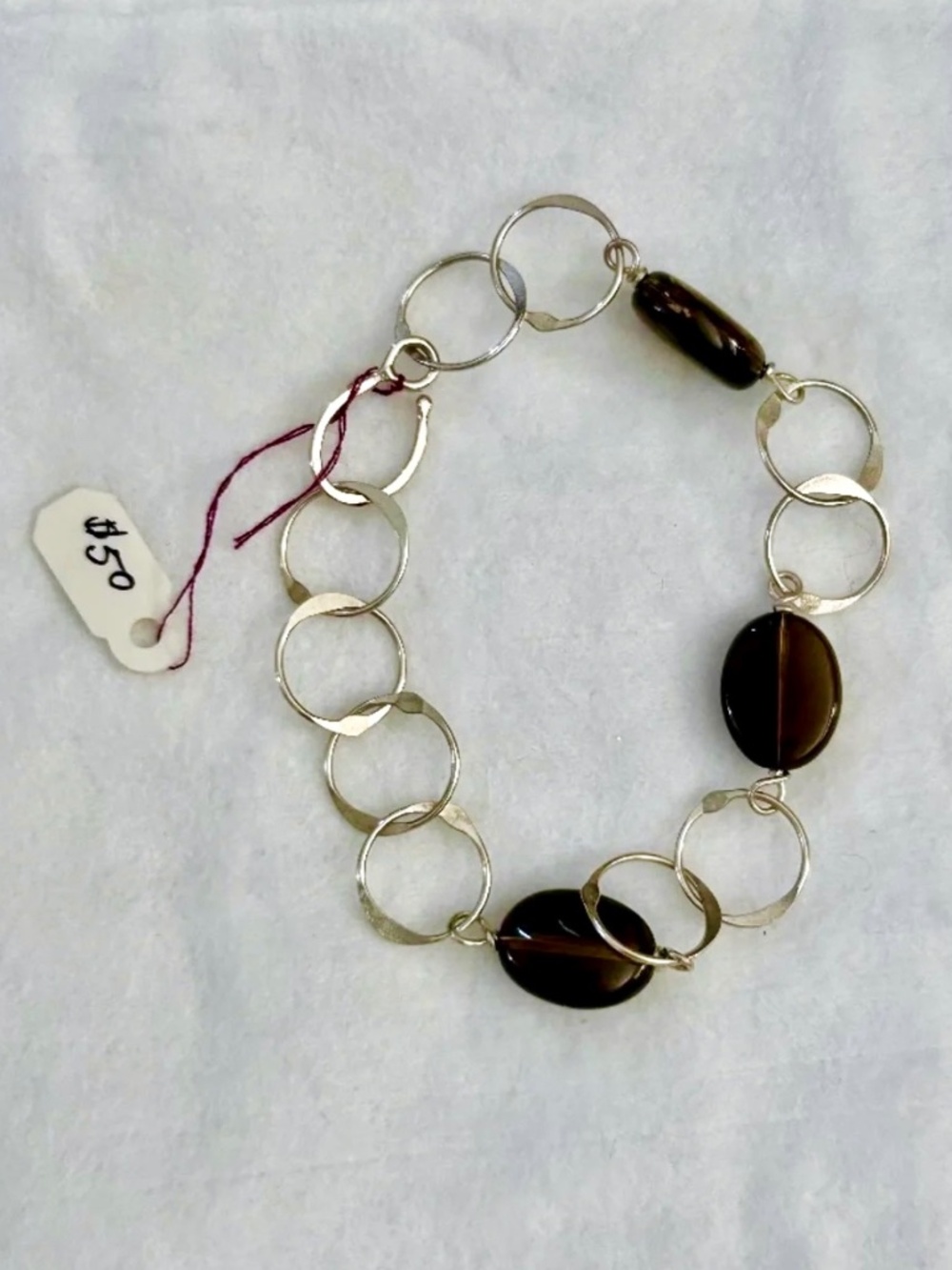 NEW Smoky quartz and sterling link bracelet